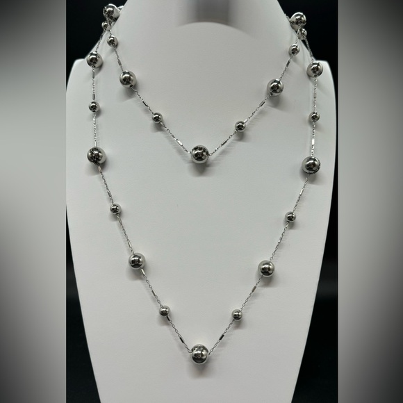 ColdWater Creek Stunning Very Long Silver Tone Bead Stations With Crystals - Picture 7 of 12